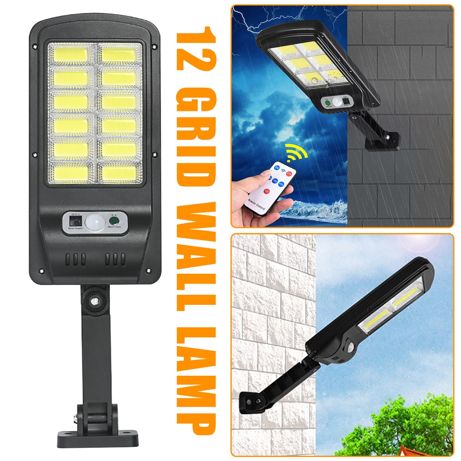 Hxlamzoo Solar Charging Outdoor Home Lighting 12 Grid COB Street Light, Three Level Lighting Mode, Polycrystalline Silicon Solar Panel, Large Capacity Battery