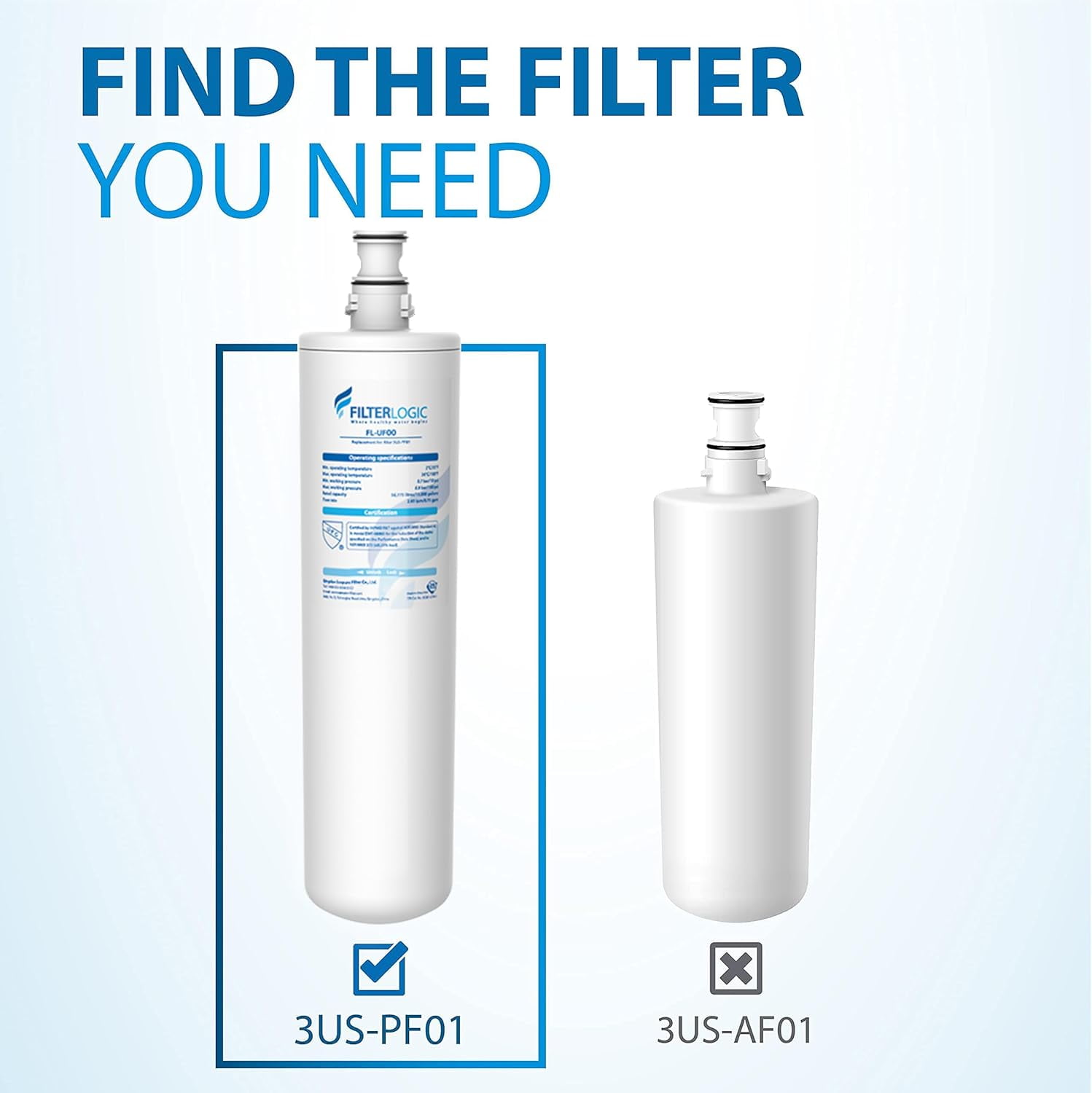 Filterlogic 3US-PF01 Under Sink Water Filter, Replacement for Advanced 3US-PF01, 3US-MAX-F01H, 3US-PF01H, Delta RP78702, Manitowoc K-00337, K-00338, HF20, HF25, HF27, HF25-S, HF20-I, Pack of 1