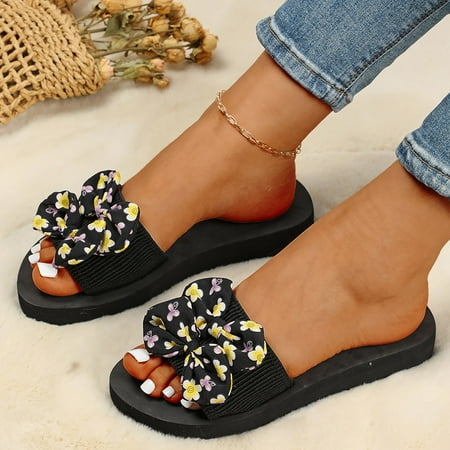 

PEASKJP Black Sandals Ladies Summer Round Toe Open Toe Flat Round Toe Beach Slippers Slippers for Women Platform Sandals Black 8