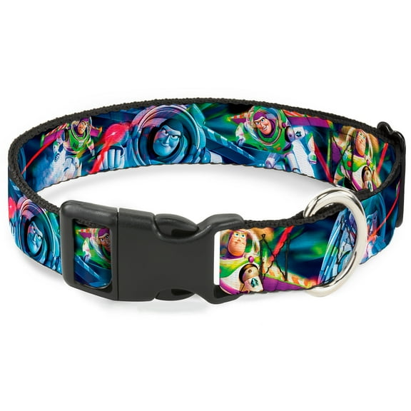 Disney Pet Collar, Dog Collar Plastic Buckle, Buzz Lightyear Action Poses Stacked, 16 to 23 Inches 1.5 Inch Wide