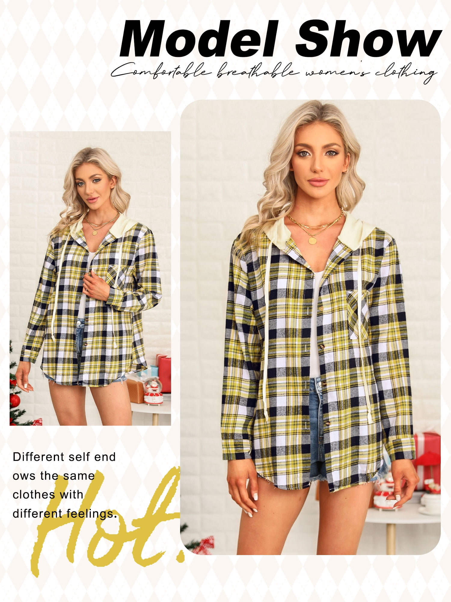 ZXSXSY Women Plaid Print Long Sleeve Single-Breasted