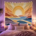 thumbnail image 2 of Golden Sun Over Coastal Hills, Peaceful Mid-Century Modern for Nature Lovers, Graphic Landscape Art, Housewarming Gift, Tapestry Wall Hanging for Living Room and Bedroom, 2 of 7