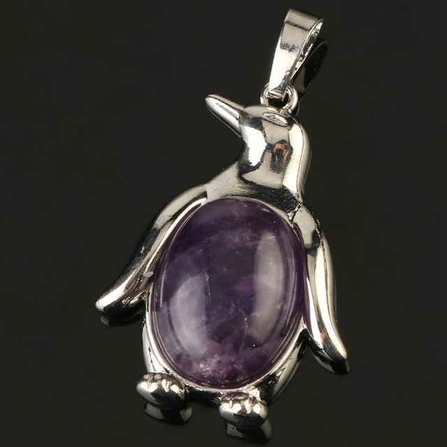 Collier Pendentif Pingouin Femme Pierre Naturelle Œil de Tigre Mignon Animal Homme