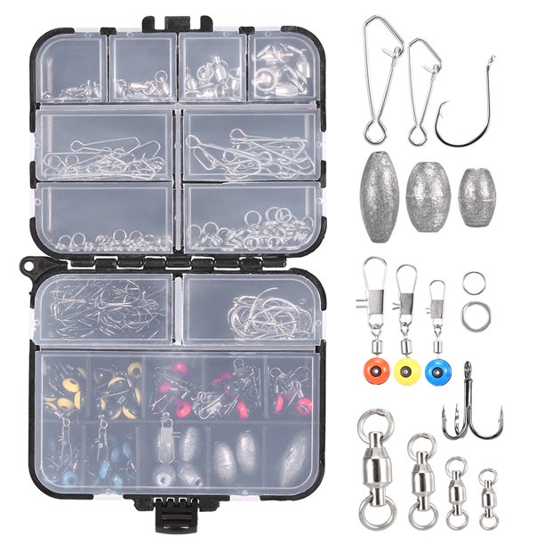 256pcs Fishing Accessories Kit Crank Hooks Weights Swivels Snaps