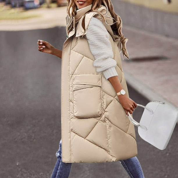 Gibobby Chaleco largo acolchado mujer Chalecos casuales para mujer chaleco largo y suave de longitud media chaquetas de algodon de invierno
