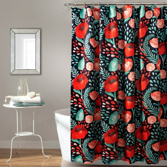 Lush Decor Poppy Garden Floral Shower Curtain, 72x72, Navy, Single