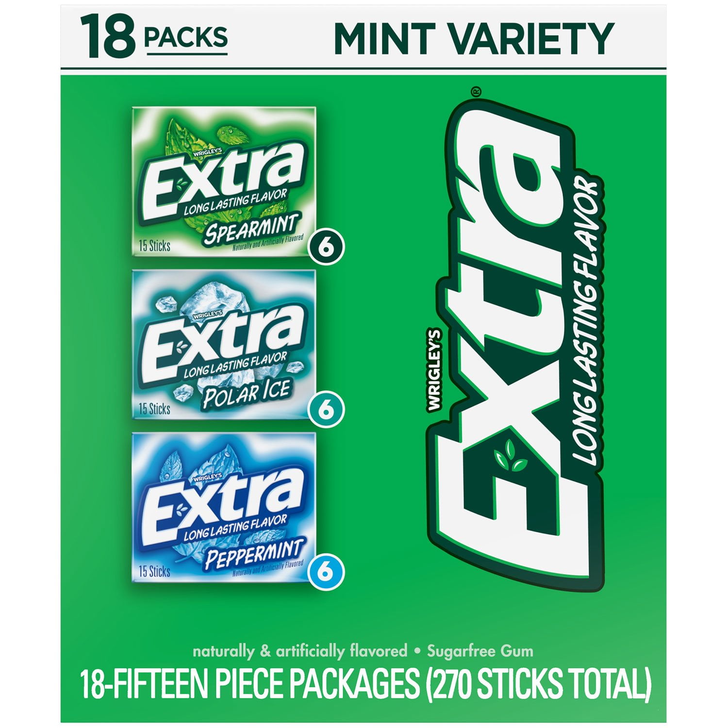 EXTRA Mint Sugar Free Chewing Gum, Variety Pack, 15 pc., 18