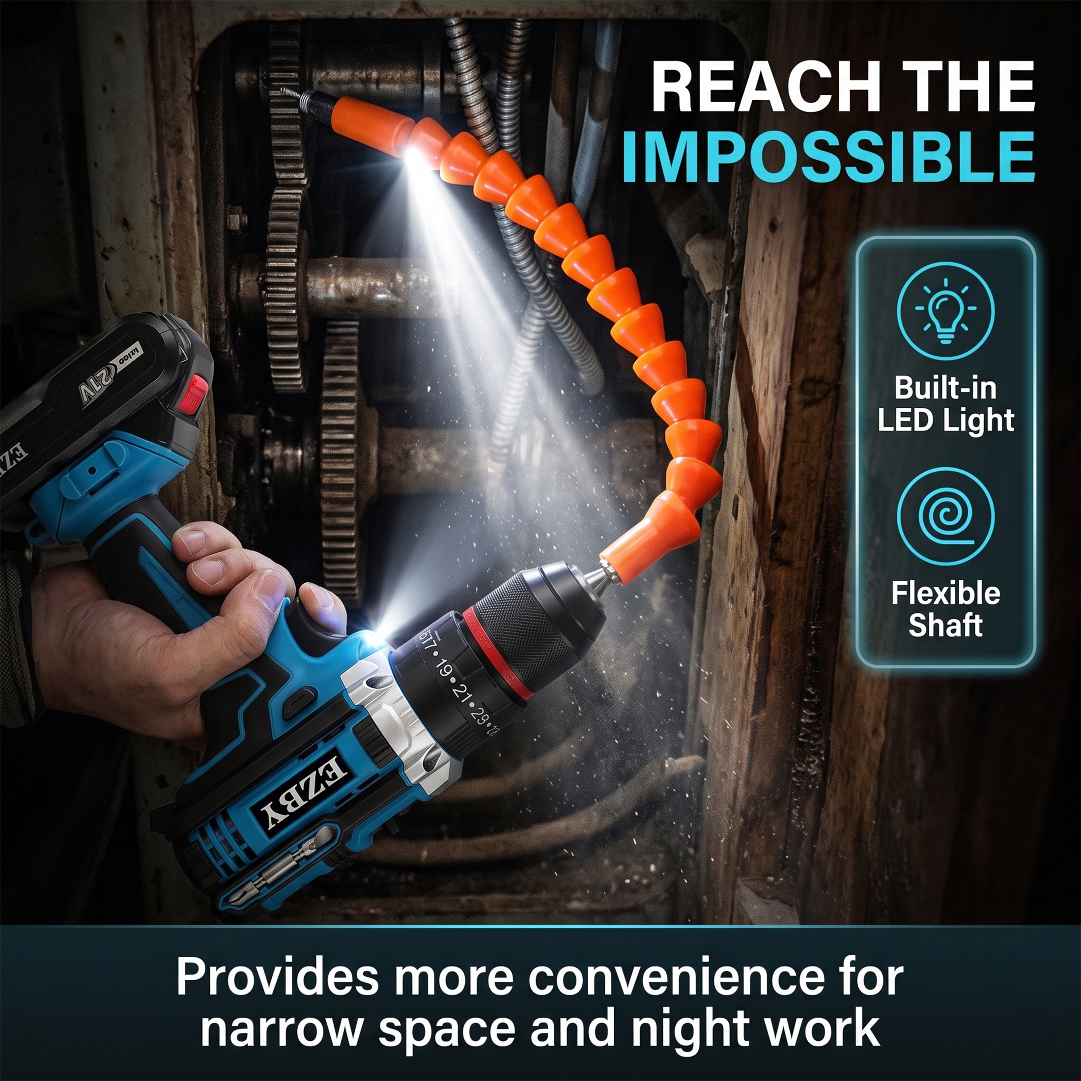 EZBY 21V Cordless Drill Set with 2 Batteries and 96 Pieces photo 5