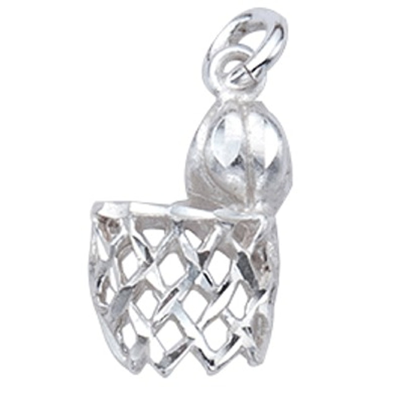 Sterling Silver Girls .8mm Box Chain I HEART BASKETBALL On A Basketball Pendant Necklace