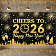 thumbnail image 6 of Gold Glitter New Year Banner Firework Design 2026 Celebration Display Clock Champagne Glasses Cheers Backdrop for New Year Party Eve Gathering Festive Event, 6 of 9