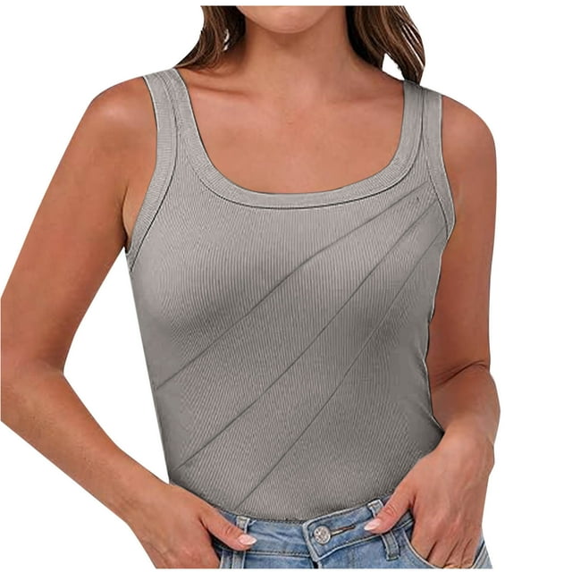 Taqqpue Débardeurs Côtelés pour Femmes Col Rond Sans Manches Décontractés Été Tendance Ajusté Mode Basique T-Shirts pour Sortir