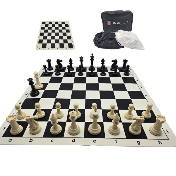 Juego de ajedrez BESTCHIC, tablero plegable de silicona de 51 cm, piezas de 10 cm