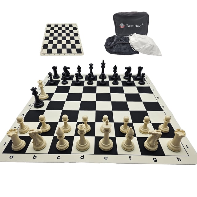 Juego de ajedrez BESTCHIC, tablero plegable de silicona de 51 cm, piezas de 10 cm