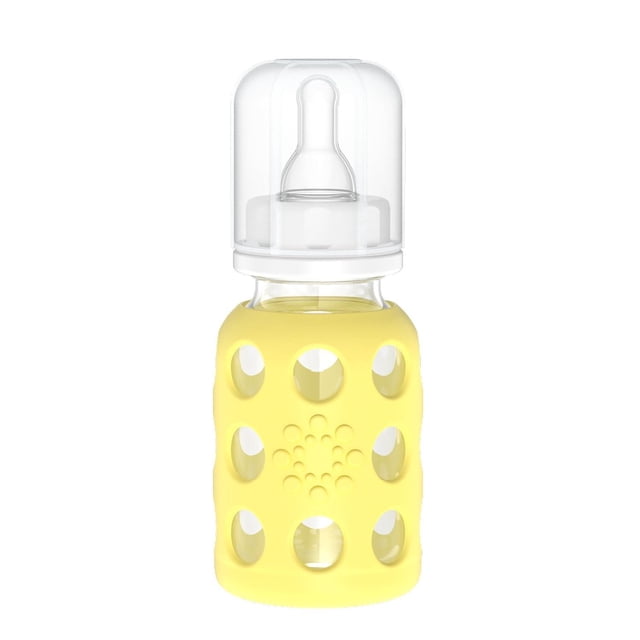 Biberón de Vidrio Lifefactory Plátano con Funda de Silicona y Pezón de Etapa 1