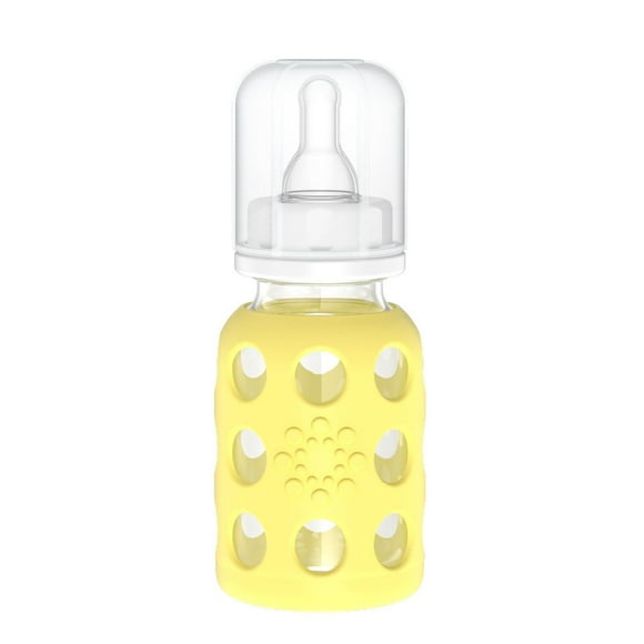 Biberón de Vidrio Lifefactory Plátano con Funda de Silicona y Pezón de Etapa 1 multicolor