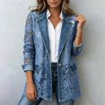 thumbnail image 2 of Jean Jacket for Women Lace Hollow Lapel Casual Dressy Denim Jacket Coat, 2 of 6