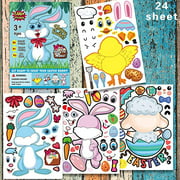 JINGMOKJHSDDS Easter Make A Face Stickers,24 Sheets Make Your Own Bunny Chick Lamb Stickers DIY Easter Crafts for Kids Boys Girls Easter Holiday Party Games