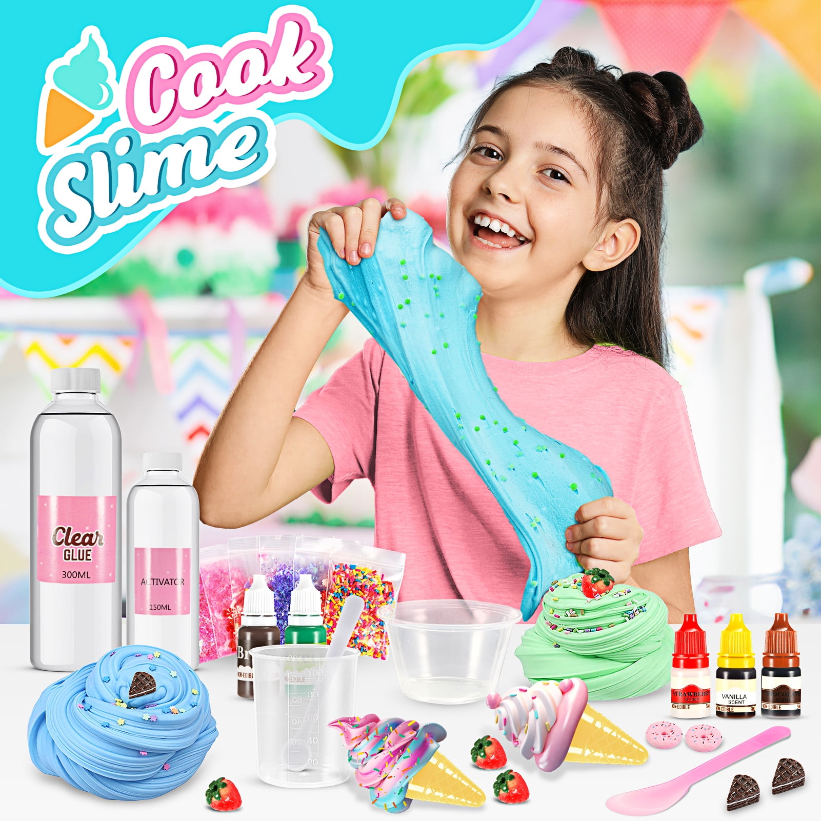 Slime Kits for Girls, Slime Making Kit 5 6 7 8 9 10 Years Old Girls Gifts, DIY Ice Cream Slime Kit Toys for Ages 6-8-12, Birthday Gifts for Girls Ages 6-12, Girls Christmas Present for Kids