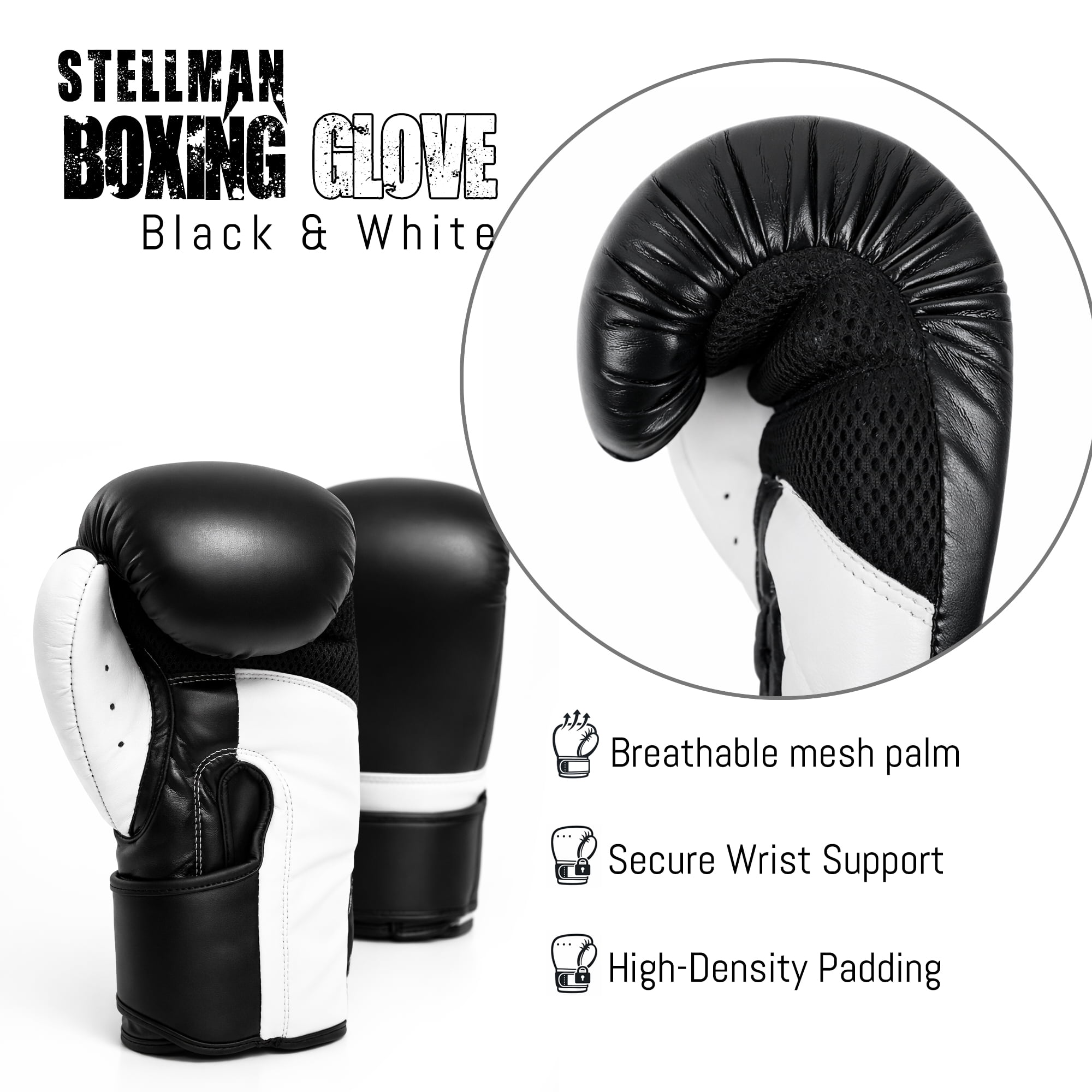 StellMan Boxing Gloves Muay Thai MMA Kickboxing Pro Training Sparring Adult Men Women OZ 8 10 12 14 16 Fit Hook and Loop Closure Ventilation Wrist (10 OZ)