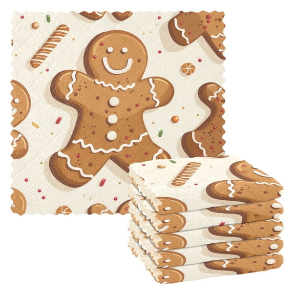 Gingerbread Man Cartoon Christmas Dish Cloths Dish Towels Cleaning Cloths Quick Drying Reusable 11" x 11" Set of 6