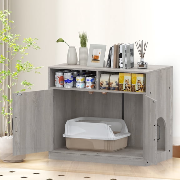 Hidden Litter Box Furniture Ultra-Large Wooden Enclosed Litter Box Furniture,2-Door Storage Cabinet, 2 Open Drawers