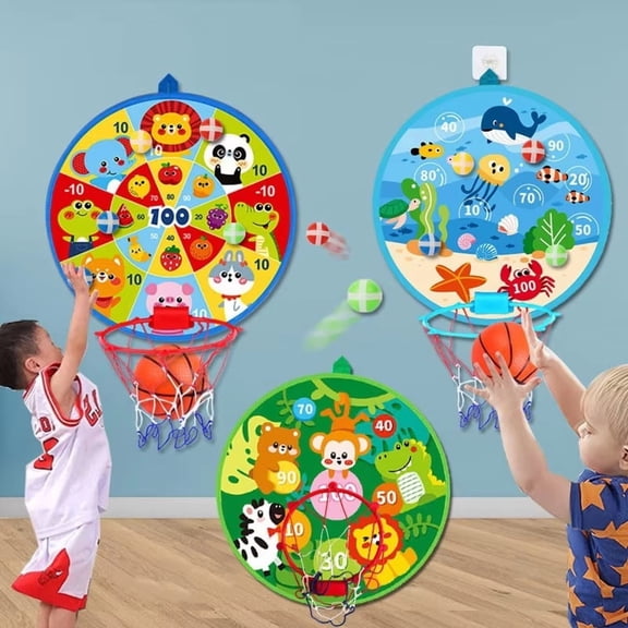 2-in-1 Basketball Hoop & Sticky Ball Board for Toddlers 1-3 – Wall Mounted Active Play Toy（red）