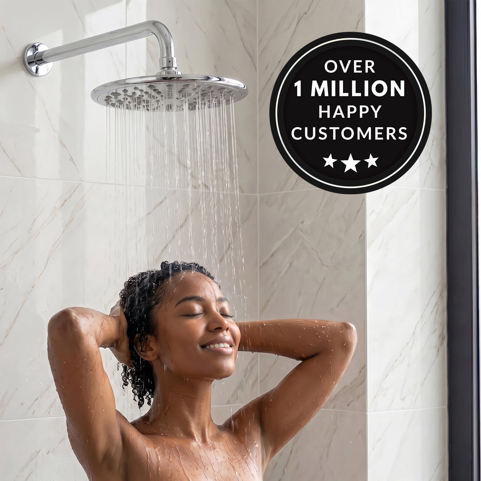 Aqua Elegante Luxury Rain Shower Head for Overhead Waterfall Showers - 2.5 GPM - Polished Chrome