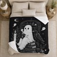 thumbnail image 5 of Whimsical Ghost Reading Books Starry Night Chalkboard Scene, Festive Halloween Scene, Warm Flannel Blanket for Living Room and Reading Nook, Art Lovers Halloween Gift, Botanical Home Decor, 5 of 9
