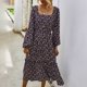thumbnail image 2 of Vestidos Para Mujer Maxi Vestidos Casuales La Moda de Invierno Tallas Grandes Cuello Cuadrado Suelto Manga Larga Vestido Estampado Erógeno Odeerbi ODB137889, 2 of 6