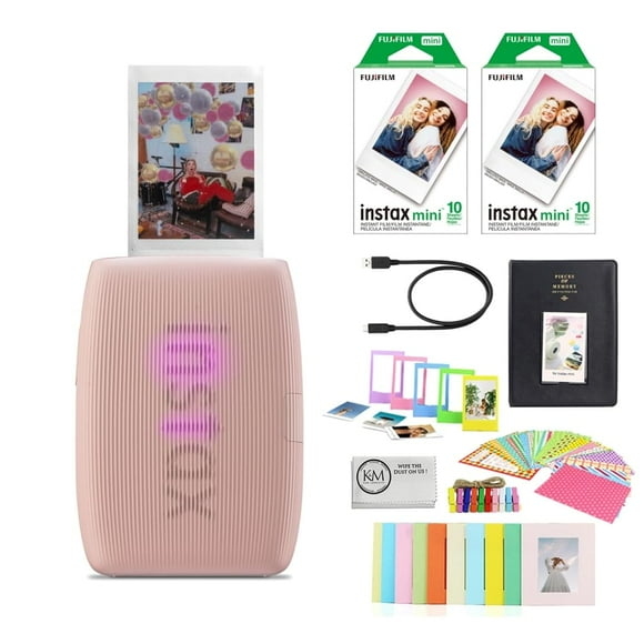 Fujifilm INSTAX Mini Link 3 Smartphone Printer | Rose Pink Bundled with INSTAX Mini Instant Film | 20 Exposures + Instax Mini Album, Borders, Stickers & Clips