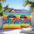 thumbnail image 4 of Outdoor Pillow Cover Lips Rainbow Stripes Set of 2 Waterproof Throw Pillowcases Love is More Gay Lesbian Event Decorative Patio Furniture Pillows for Couch Garden Indoor & Outdoor Use, 4 of 9