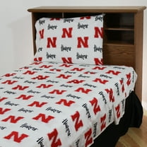 Nebraska Cornhuskers 100% cotton, 4 piece sheet set - flat sheet, fitted sheet, 2 pillow cases, Full, White