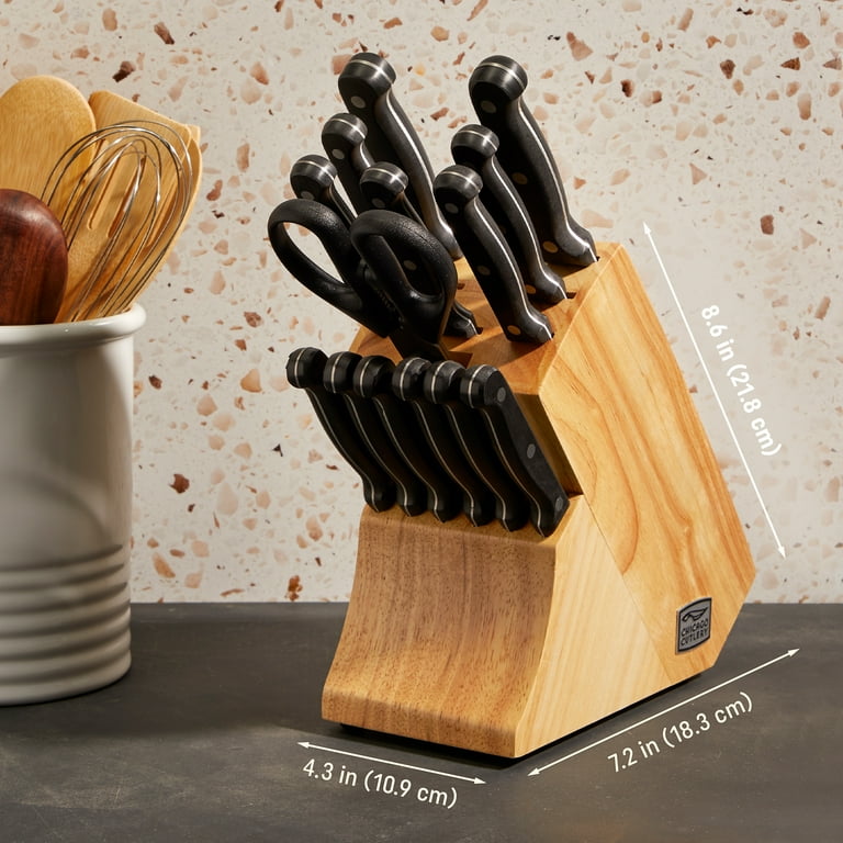 Chicago Cutlery Essentials 15 Piece Kitchen Knife Set with Wood Storage Block and Kitchen Shears