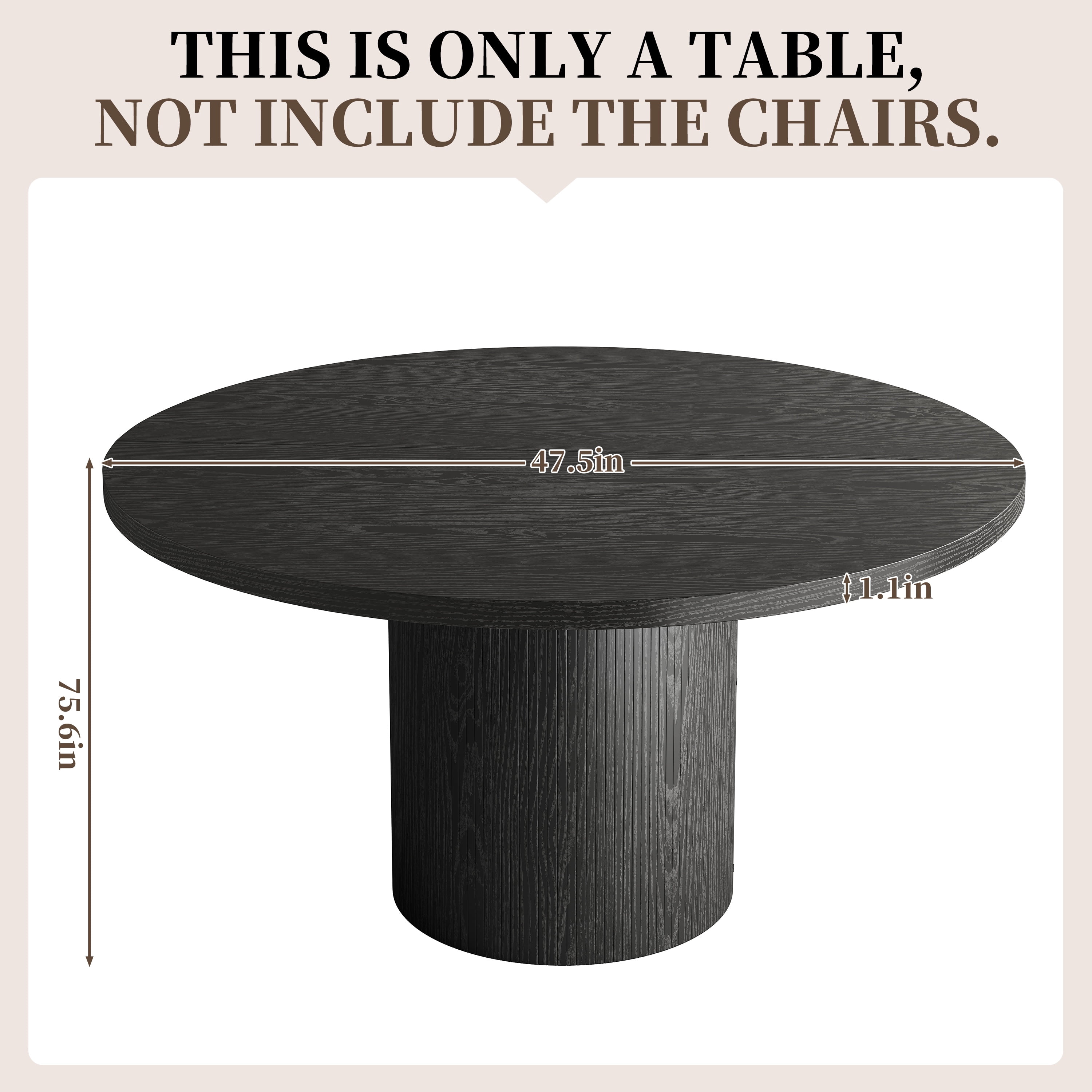 47" Dining Table, LEGAHOME Round Kitchen Table for 4, Wooden Circle Pedestal Table for Dining Room with 1.1in Thickness Tabletop, Black(Only Table)