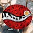 thumbnail image 2 of Piano Keyboards Round Tablecloth, Fitted Table Cover with Elastic for 36"-44" Round Tables, Musical Notes Vintage Red Table Cloth Outdoor Indoor Dinning Party Waterproof Tablecloths, 2 of 7