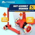 thumbnail image 4 of OutdoorCruiser Red 3-Wheel Kids Scooter – Lean-to-Steer, Wide Deck, LED Wheels, Adjustable T-Bar, 150 lbs Capacity, 4 of 6