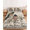 thumbnail image 2 of Twin Sze Fitted Sheet Set - Vintage Birds 2 Piece Bedding Sets 16" Deep Pocket Fitted Sheet with 1 Pillowcase, Country Envelope Postmark Farmhouse Botancial Brushed Microfiber Hotel Luxury Bed Sheets, 2 of 9