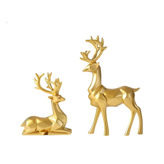 LAMIRO 2Pcs Christmas Reindeer Table Ornaments Christmas Decoration Indoor Resin Gold