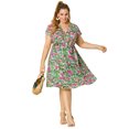 thumbnail image 3 of Women's Plus Size Dress V Neck Belted Summer Floral Dresses Olive Green 2X, 3 of 7