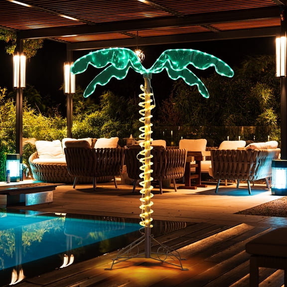 Ktaxon 7 ft LED Lighted up Palm Tree for Outside Patio Artificial Fake Light up Palm Tree Decor Party Pool Hawaiian Bar Christmas