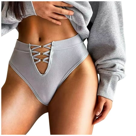 

Kddylitq Seamless Hollow Out Thongs for Women High Waisted Soft Thong Panties Breathable High Cut Briefs Gray L
