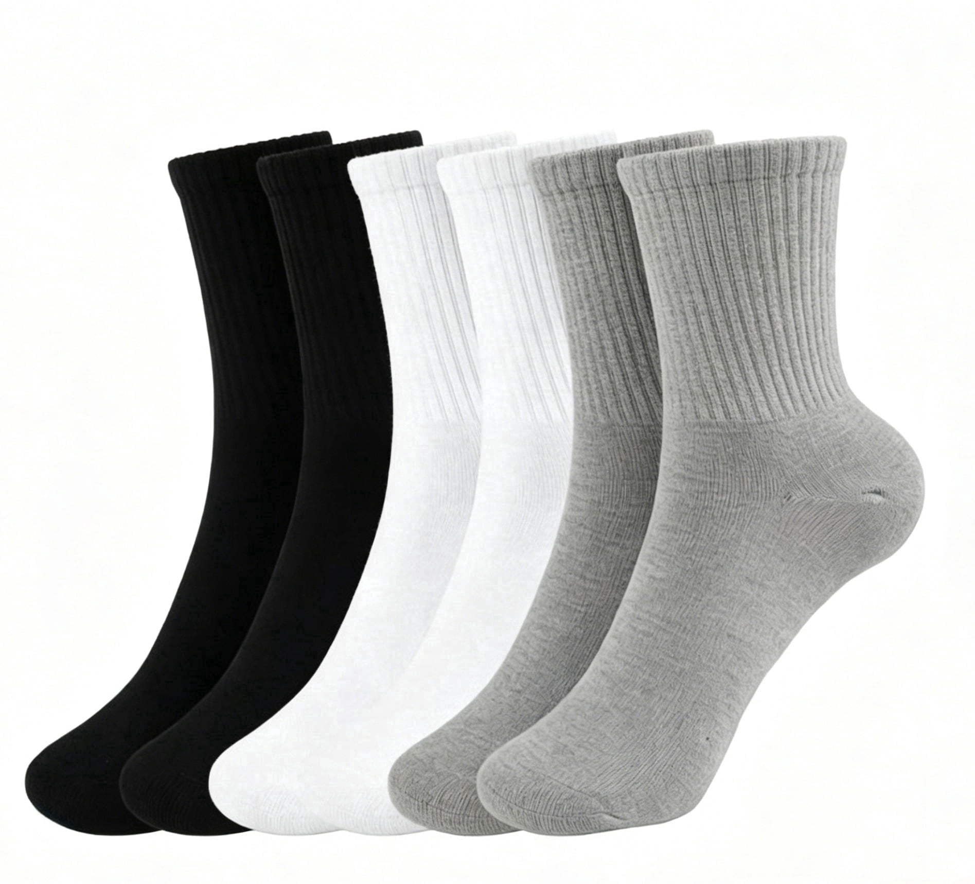 TRANSLINK Women Mens 6 Pack Crew Socks, Fathers Day gift, 2 Black 2 White 2 Gray, 75% Cotton Cushioned Athletic Socks, Moisture Wicking Work Socks