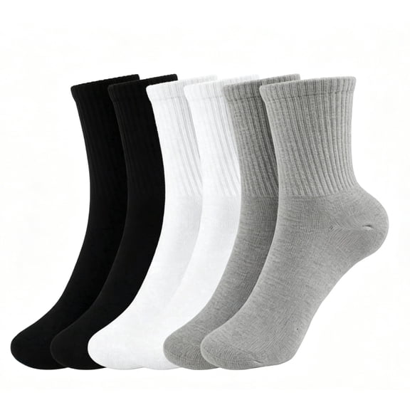 TRANSLINK Women Men's 6 Pack Crew Socks, Fathers Day gift, 2 Black 2 White 2 Gray, 75% Cotton Cushioned Athletic Socks, Moisture Wicking Work Socks