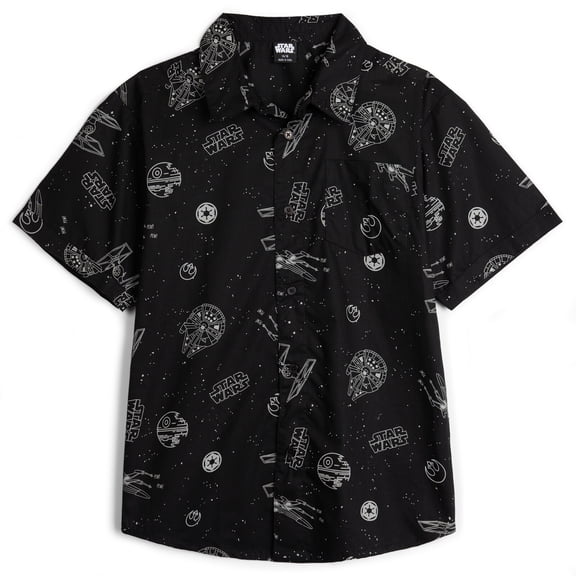 Star Wars Little Boys' Short Sleeve Button-Down Shirt Space Black