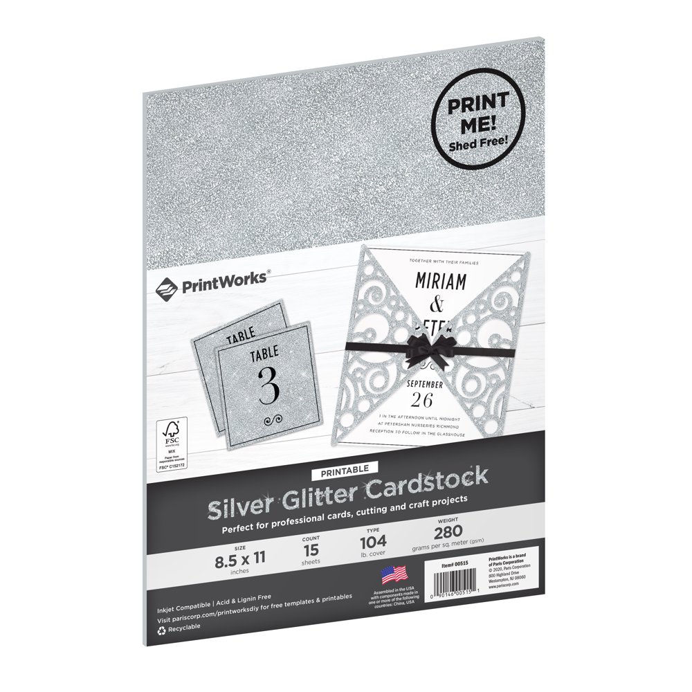 Printworks Silver Glitter Cardstock, 8.5 x 11, 15 Sheets