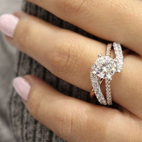 925 Silver Jewelry Pretty Round Cut White Sapphire Wedding 2pc Ring Size 6-10 