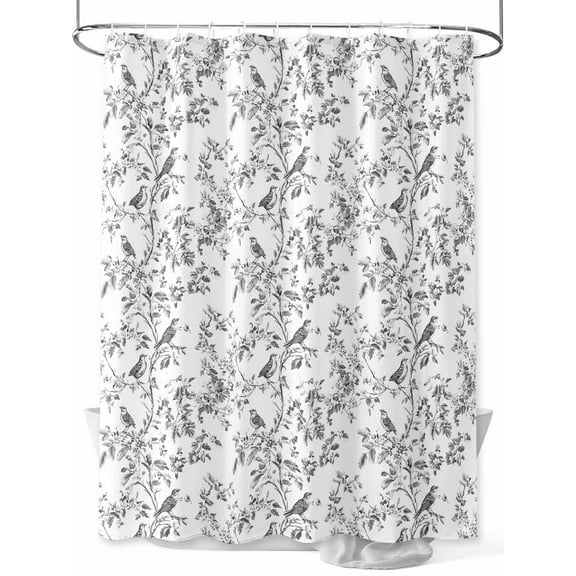 Black Botanical Extra Long Shower Curtain Set, Waterproof Shower Curtains for Bathroom, Watercolor Birds Summer Spring Washable Fabric Cloth Bath Curtain for Bathtub with Hooks 72x96 Inches
