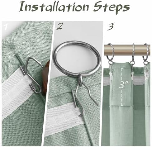 Aqua Green Linen Semi Sheer Curtains 108 Inches Length Light Filtering Neutral Farmhouse Boho Rod Pocket Back Tab Hook Belt Clip Rings Window Drapes for Bedroom Living Room 2 Panels 52x108