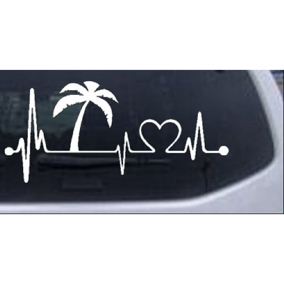 Palm Tree Beach Heartbeat Lifeline Vacation Car or Truck Window Decal Sticker