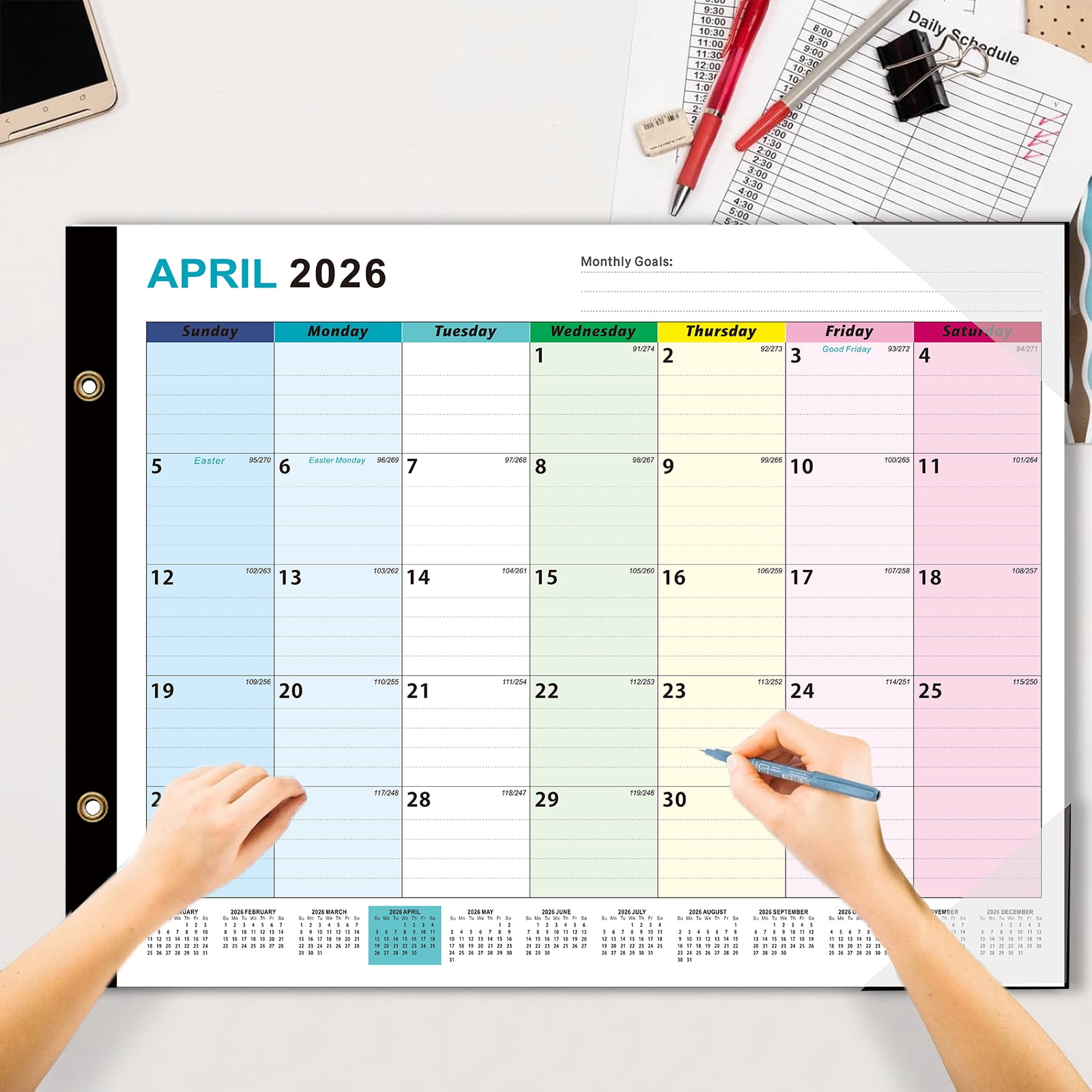 2026 Large Desk Calendar and Wall Planner, 18 Months Jan 2026-Jun 2027, 22x17 in Grid for Family Schedule and Office Organization, Desktop Monthly Blotter Pad